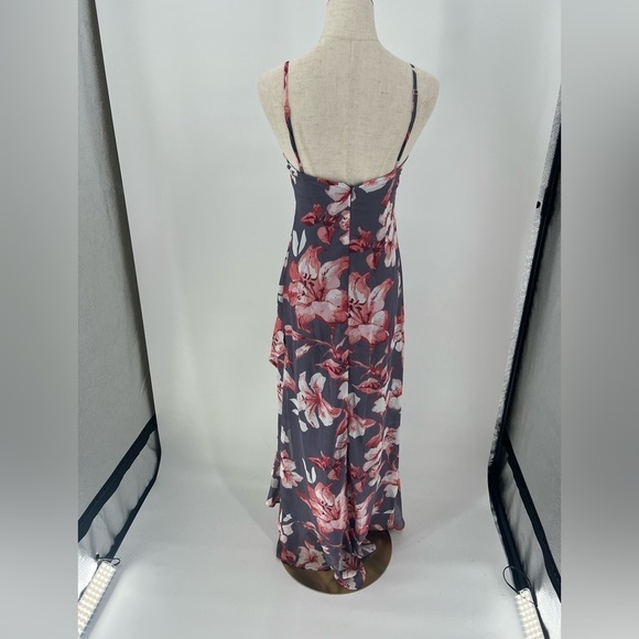 Lulu’s Kimi Dusty Purple Floral Chiffon Ruffled Maxi Dress S High Low New Straps - Picture 5 of 8